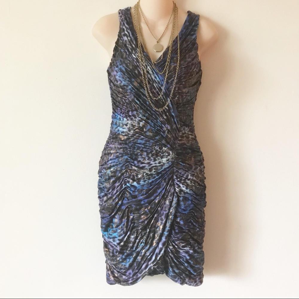 Cache Animal Print Ruched Wiggle Dress